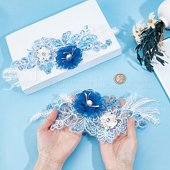 ポリエステルコンピューター刺繍アップリケ2個  スパンコール入り  花  ブルー  305x117x16mm&nbsp;DIY-CY0003-43