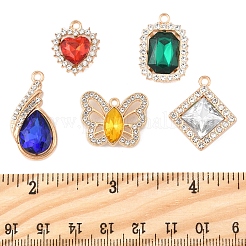 25本5スタイルアロイペンダント  ラインストーン付き  カドミウムフリー＆鉛フリー  ミックスカラー  18~29x15~22x4.5~6mm  穴：1.6~2mm  5個/スタイル&nbsp;FIND-FS0003-52