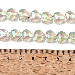 電気メッキ透明ガラスビーズ連  ハート  フル虹メッキ  淡緑色  9.5x10.5x6mm  穴：0.7mm  約42個/連  15.87''（40.3センチメートル）&nbsp;EGLA-A045-01-FR02