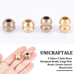 4個 2色 2スタイル 真鍮ヨーロピアンビーズ  大穴ビーズ  グルーブバレル  ミックスカラー  12~12.5x11~14.5mm  穴：5~5.5mm  1pc /カラー&nbsp;KK-UN0001-85