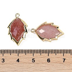 天然ストロベリークォーツのファセットリーフペンダント  ラックメッキ真鍮チャーム  ゴールドカラー  23x13.5x5.5mm  穴：1.2mm&nbsp;G-I375-04G-13