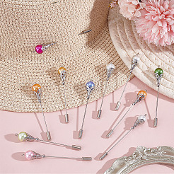 18Pcs 9 Styles Brass & Baking Paint Glass Pearl Round Beads Brooches&nbsp;JEWB-HY00006
