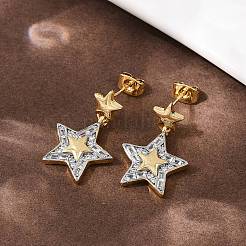 Brass Micro Pave Clear Cubic Zirconia Star Dangle Stud Earrings&nbsp;EJEW-L275-04GP