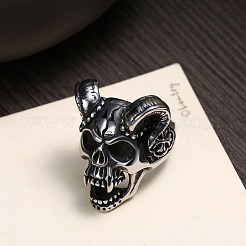 メンズステンレススチールフィンガー指輪  ワイドバンドリング  スカル  アンティークシルバー  usサイズ8（18.1mm）&nbsp;RJEW-BB29863-8