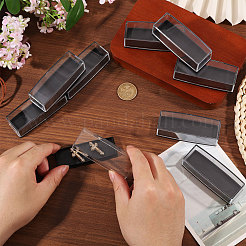 ラペルピンやネクタイピン用の黒いベース付きプラスチック収納ボックス  長方形  透明  8.1x3x2.65cm&nbsp;CON-WH0112-099
