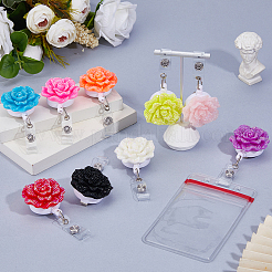 9Pcs Resin Rose Flower Badge Reels&nbsp;HJEW-FH00285