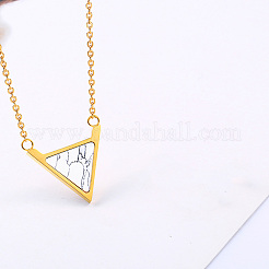 Stainless Steel Pave Synthetic Howlite Inverted Triangle Pendant Necklaces for Women&nbsp;FS-WG0B5B2-03