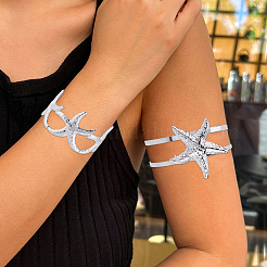2Pcs 2 Styles  Starfish Alloy Arm Cuff Bangles for Girl Women&nbsp;BJEW-CY0001-05P