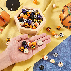 100Pcs 10 styles Halloween Themed Natural Wooden Beads&nbsp;WOOD-CD0001-21
