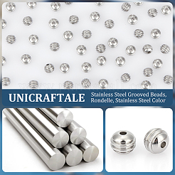 100Pcs 201 Stainless Steel Grooved Beads&nbsp;STAS-UN0054-90