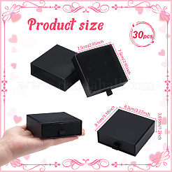 紙製のジュエリー引き出しボックス  正方形  ブラック  8.3x8.1x3.05cm&nbsp;CON-WH0085-203A