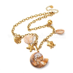 304ステンレススチール製ヒトデ貝殻ペンダントネックレス（女性用）  合成シェル付き  ゴールドカラー  16.22インチ（41.2cm）&nbsp;NJEW-F347-01A