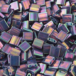 MIYUKIティラビーズ  日本製シードビーズ  2穴  （tl1898)不透明な紫灰色の虹  5x5x1.9mm  穴：0.8mm  約1180個/100g&nbsp;SEED-J020-TL1898