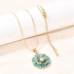 304 Stainless Steel Pave Clear Cubic Zirconia with Enamel Flower Pendant Necklaces&nbsp;NJEW-H088-02G