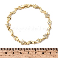 Moon & Star & Hamsa Hand Brass Micro Pave Clear Cubic Zirconia Link Chain Bracelets&nbsp;BJEW-C130-03G