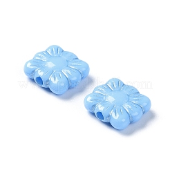不透明なアクリルビーズ  ライン入り  花模様の正方形  ライトスカイブルー  9.5~10x10.5~11x3.5mm  穴：1.6mm  約1990個/500g&nbsp;OACR-G016-26J