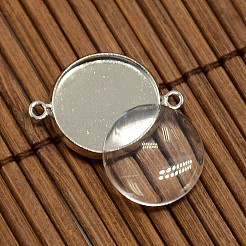 14mm Dome Clear Glass Cover and Platinum Brass Cabochon Connector Setting Sets&nbsp;DIY-X0088-P-NR