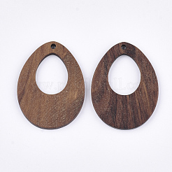 ウォールナットウッドペンダント  ティアドロップ  サドルブラウン  37.5~38x28x2.5mm  穴：2mm&nbsp;X-WOOD-S054-10