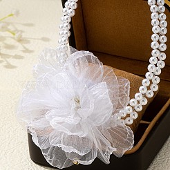 女性用フラワークロスプラスチックパールビーズ2連チョーカーネックレス  ホワイト  13.39インチ（34cm）&nbsp;FS-WG3C4B4-01