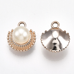 ABSプラスチックパール調ペンダント  UVメッキアクリルのパーツ付き  ライトゴールド  22x19x13.5mm  穴：2.5mm&nbsp;LS-PACR-T007-17KC