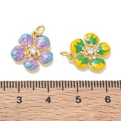 真鍮製マイクロパヴェキュービックジルコニアペンダント  花のチャーム  エナメル  ゴールドカラー  15.5x14.5x3mm  穴：3.5mm&nbsp;KK-CBA3AFC-03G