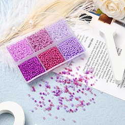 4500個6スタイル12/0ガラスシードビーズ  ベーキングペイント＆セリオン  丸穴ビーズ  パープル  1.5~2mm  穴：0.5~1mm  750個/スタイル&nbsp;SEED-YW0001-27F