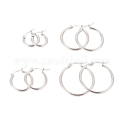 変色しない304ステンレススチール製フープピアス（女性用）  リング形状  混合サイズ  ステンレス鋼色  15~31x14~29x2mm  12ゲージ  ピン：1x0.8mm  4のペア/セット&nbsp;EJEW-X0015-02P-01