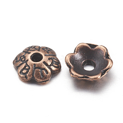 6 -petalチベットスタイル合金の花のビーズキャップ  カドミウムフリー＆ニッケルフリー＆鉛フリー  赤銅鉱  6x2mm  穴：1mm&nbsp;TIBE-S220-R-01-NR