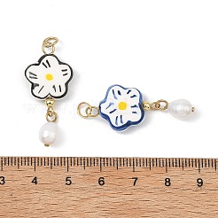 手作りの磁器と304ステンレス鋼のペンダント  花のチャーム  天然養殖淡水パール  丸カン付き  ゴールドカラー  ミックスカラー  33.5x15x6.5mm  穴：3.6mm  約1個/色  2色/セット  2個/セット&nbsp;PALLOY-JF05561