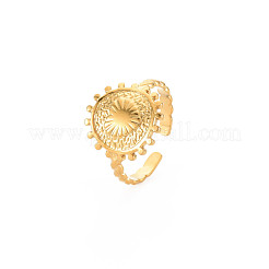 Ion Plating(IP) 304 Stainless Steel Flat Round with Heart Open Cuff Ring for Women&nbsp;RJEW-S405-202G