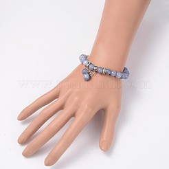 天然水晶(染色)ビーズチャームストレッチブレスレット  模造アクアマリン  ステンレス鋼パーツ  52mm&nbsp;BJEW-JB01980-02
