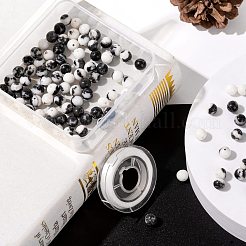 100個8mmナチュラルゼブラジャスパーラウンドビーズ  10mの弾性水晶糸付き  DIYストレッチブレスレット作成キット用  8mm  穴：1mm&nbsp;DIY-LS0002-61