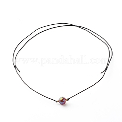 Pearl Luster Plated Round Faceted Natural Agate Pendant Necklace&nbsp;NJEW-JN03657-02