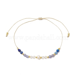 Adjustable Natural Lapis Lazuli & Quartz Crystal & Tanzanite Braided Bead Bracelets for Women&nbsp;BJEW-JB11619-04