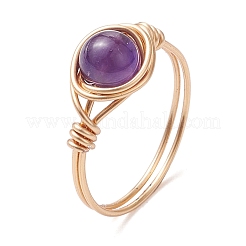 Round Natural Amethyst/Green Aventurine/Carnelian/Rose Quartz/Tiger Eye/Lapis Lazuli Braided Finger Ring&nbsp;RJEW-JR00743-02