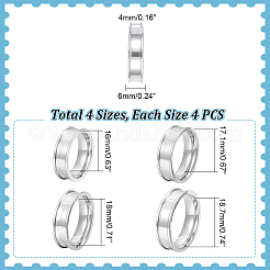 16Pcs 4 Size 201 Stainless Steel Grooved Finger Ring Settings&nbsp;STAS-UN0051-70