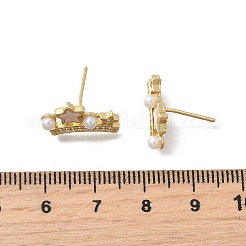 真鍮マイクロパヴェクリアキュービックジルコニアクラウンスタッドピアス  天然貝と模造真珠を使用  カドミウムフリー＆鉛フリー  ラックめっき  長持ちメッキ  18KGP本金メッキ  16x10mm&nbsp;EJEW-K318-02G