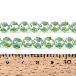 ABカラーメッキ透明ガラスラウンドビーズ連売り  多面カット  ダークシーグリーン  7.5~8.5x7~7.5mm  穴：1.2~1.6mm  約25~26個/連  6.89~7.48''（17.5~19センチメートル）&nbsp;EGLA-T029-8mm-12T-09