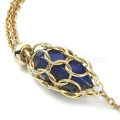 Natural Lapis Lazuli Bullet Link Slider Bracelets&nbsp;BJEW-JB09902-02