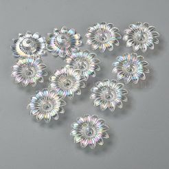 透明なアクリルビーズ  ABカラー  花  クリアAB  34x34x9mm  穴：4mm&nbsp;X-TACR-R14-9