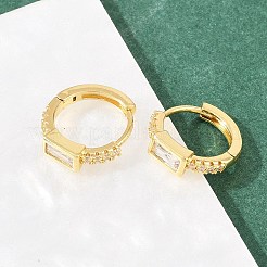長方形の真鍮マイクロパヴェクリアキュービックジルコニアフープピアス  18KGP本金メッキ  13x14.5x4mm&nbsp;EJEW-D348-05G