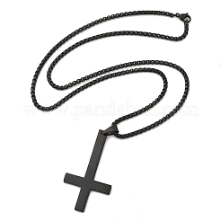 304 Stainless Steel Christian Upside Down Cross Pendant Box Chain Necklaces&nbsp;NJEW-NH0001-07EB