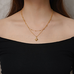 Stainless Steel Pave Clear Cubic Zirconia Star Pendant Double Layer Necklaces for Women's Daily Wear&nbsp;HB1579-2