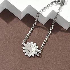 304ステンレススチール製デイジーリンクブレスレット  女性用アズキチェーンブレスレット  ステンレス鋼色  5-5/8インチ（14.2cm）&nbsp;BJEW-F500-01P