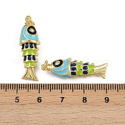 真鍮製エナメルペンダント  丸カン付き  魚のチャーム  18KGP本金メッキ  ラックめっき  鉛フリー＆カドミウムフリー  長持ちメッキ  空色  29x9.5x7mm  穴：3mm&nbsp;KK-L241-23G-02