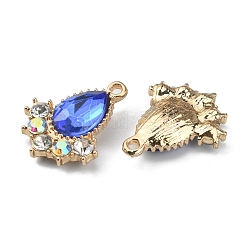 ガラスラインストーンチャーム  軽い金メッキ亜鉛合金のパーツ  ティアドロップチャーム  カプリブルー  20x16x5mm  穴：1.5mm&nbsp;FIND-TAC0017-07LG-06