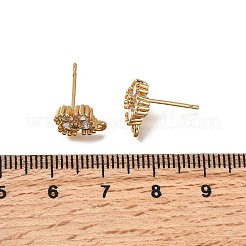 フラワー 真鍮 マイクロパヴェ キュービックジルコニア スタッド イヤリング 金具  カン付き  長持ちメッキ  ニッケルフリー  18KGP本金メッキ  透明  11.5x9mm  穴：1.2mm  ピン：0.9x12mm&nbsp;KK-B152-05G