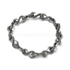 304ステンレススチールリンクチェーンブレスレット（男性・女性用）  ヘビ  アンティークシルバー  8-5/8インチ（21.9cm）&nbsp;BJEW-D385-03AS