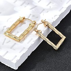 女性用304ステンレスフープピアス  イオンプレーティング（ip）  長方形  18KGP本金メッキ  26x17x3mm&nbsp;EJEW-L296-075G