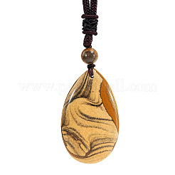 Natural Picture Jasper Teardrop Pendant Adjustable Cotton Cord Long Necklaces for Women&nbsp;WG5FD2E-01